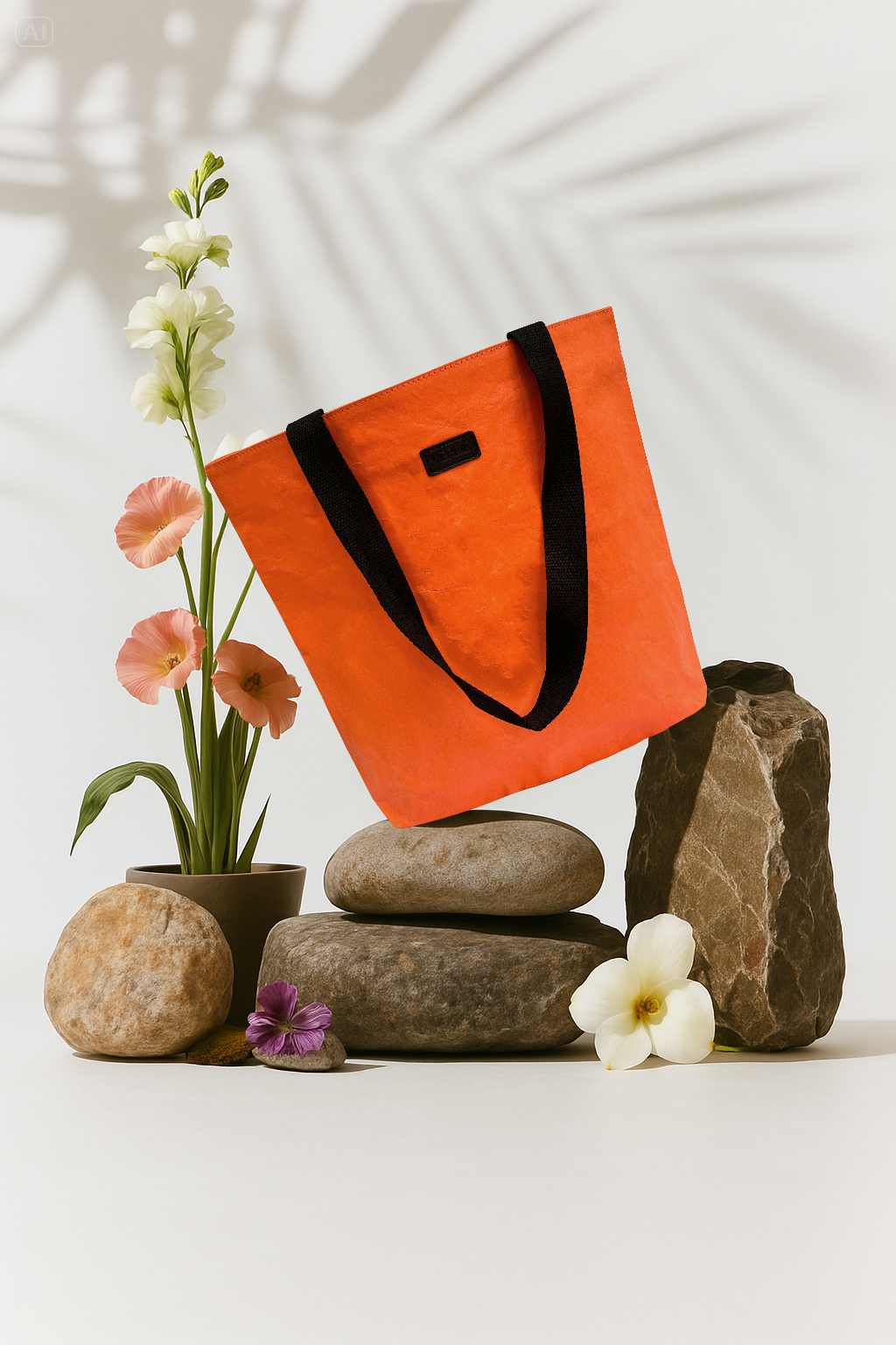 Orange Terra Tote: Vegan Leather Bag (Washable Kraft Paper Bag)