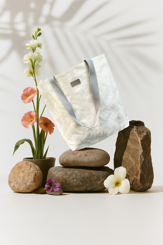 White Terra Tote: Vegan Leather Bag (Washable Kraft Paper Bag)