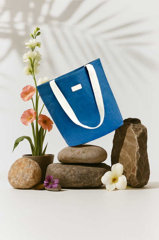 Blue Terra Tote: Vegan Leather Bag (Washable Kraft Paper Bag)